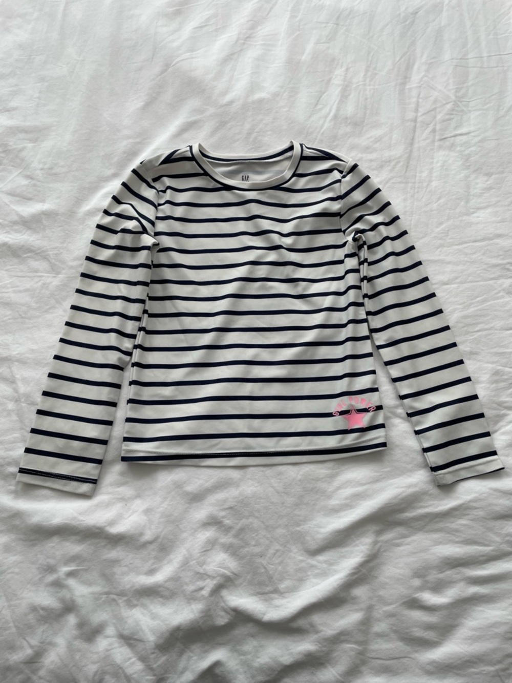 GAP Navy and White Striped Long Sleeve Rashguard with Pink Accent
